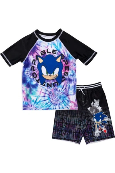 Sega Kids'  Sonic The Hedgehog 2-piece Swimwear Rash Guard And Swim Trunks Set In Multi