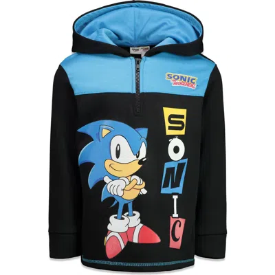 Sega Kids'  Sonic The Hedgehog Fleece Quarter-zip Hooded Sweatshirt In Black