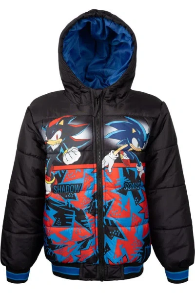Sega Kids'  Sonic The Hedgehog Hooded Puffer Jacket In Black