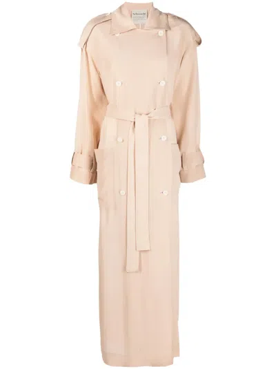 Sehnsucht Atelier Long Belted Silk Trench Coat In Neutrals