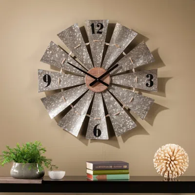 Sei Brevan Oversized Decorative Windmill Wall Clock Galvanized Aluminum