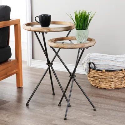 Sei Crellon Glass Top Accent Tables 2pc Set