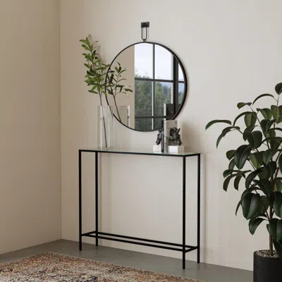 Sei Darrin Narrow Mini Console Table With Mirrored Top Black