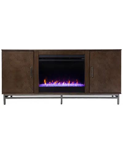 Sei Furniture Dibbonly Color Changing Fireplace With Media Storage In Brown