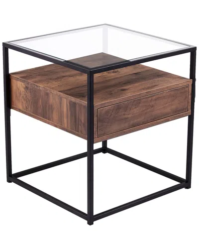 Sei Furniture Olivern Glass Top End Table In Brown