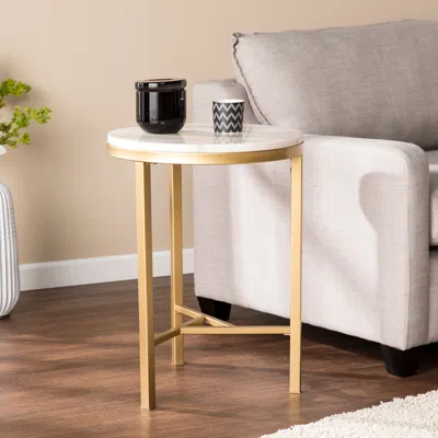 Sei Garza Marble Side Table Midcentury Modern Style Champagne With Ivory Marble