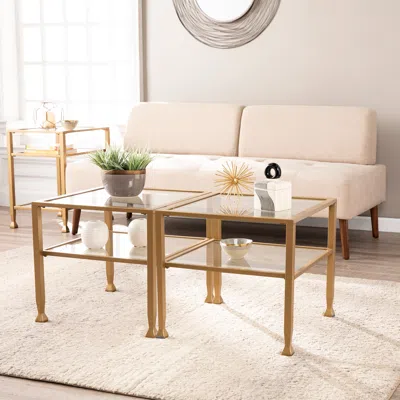 Sei Jaymes Gold Metal And Glass Bunching Cocktail Table