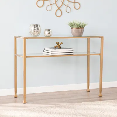Sei Jaymes Gold Metal And Glass Console Table