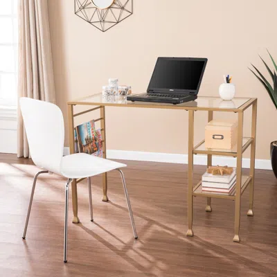 Sei Jaymes Gold Metal Glass Writing Desk