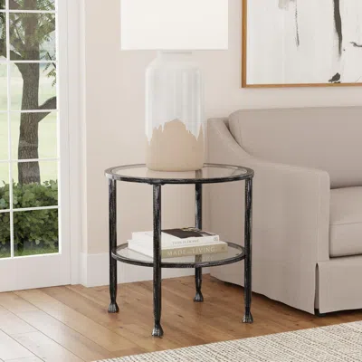 Sei Jaymes Metal Glass Round End Table Black
