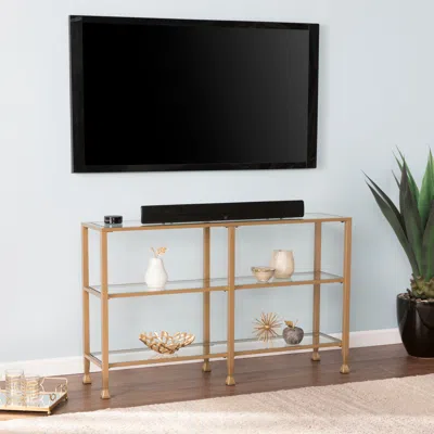 Sei Jaymes Narrow Metal Console Table With Glass Shelves Gold