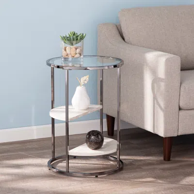 Sei Ledermore Round Side Table With Faux Stone