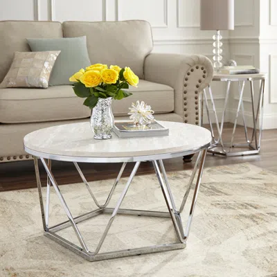 Sei Luna Faux Stone Round Coffee Table