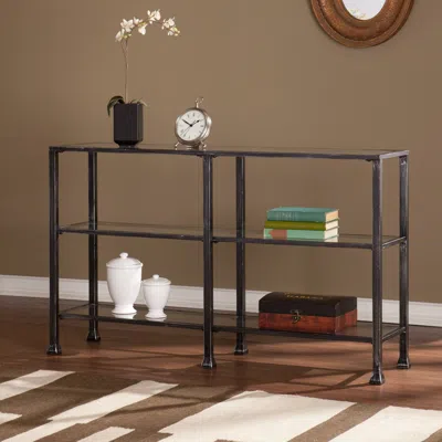 Sei Metal Glass 3 Tier Console Table Distressed Black