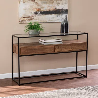 Sei Olivern Glass Top Console Table With Storage
