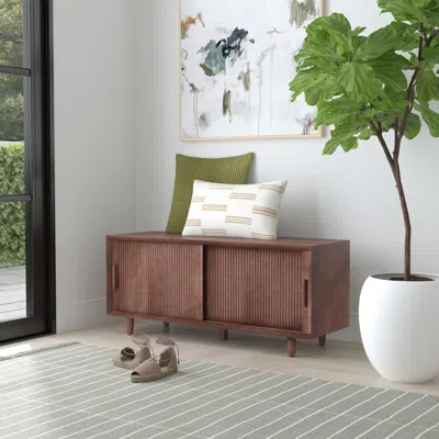 Sei Parkdell Storage Bench With Sliding Doors Walnut