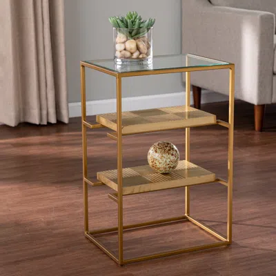 Sei Penketh Glass Top End Table With Storage