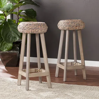 Sei Rutina Round Backless Water Hyacinth 30" Barstools 2pc Set Weathered Gray