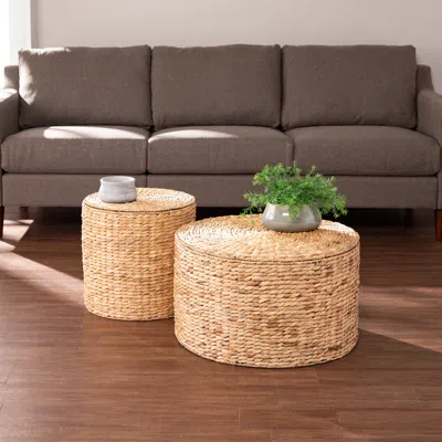 Sei Satalia Round Water Hyacinth Storage Tables 2pc Set