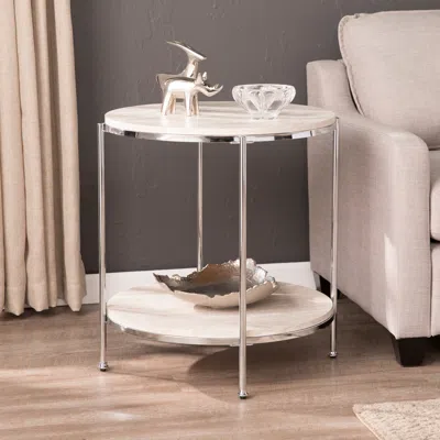 Sei Silas Round Faux Stone End Table