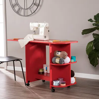 Sei Stradville Expandable Rolling Sewing Table Craft Station Red