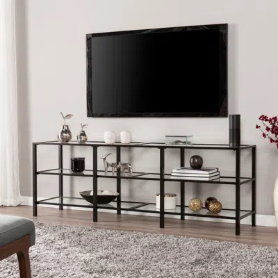 Sei Tyler Metal Glass Media Stand Transitional Style Black
