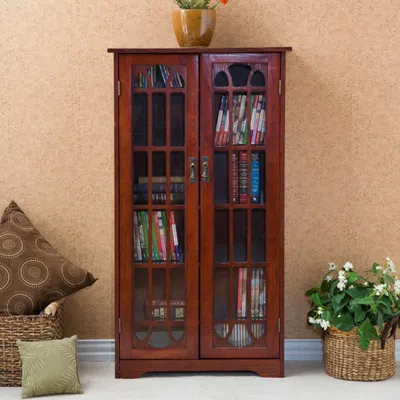 Sei Window Pane Media Cabinet Cherry