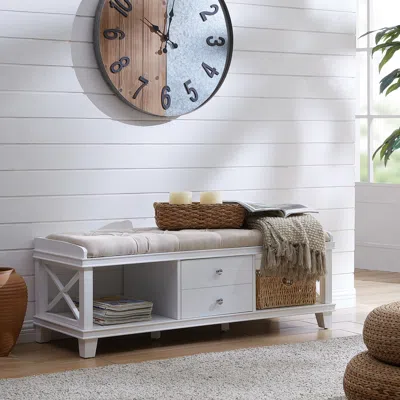 Sei Wyndcliff White Upholstered Storage Bench