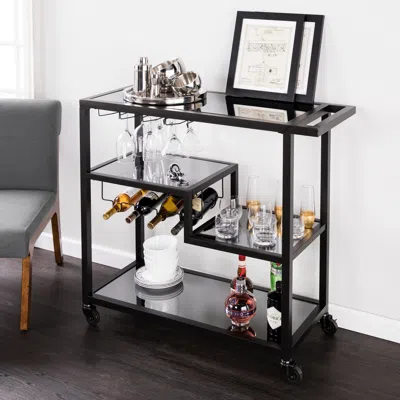 Sei Zephs Bar Cart Black With Smoked Mirror