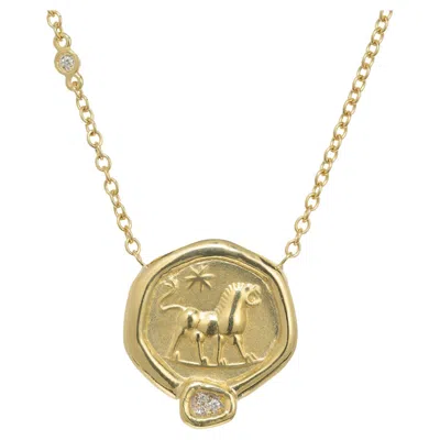 Pre-owned Seidengang .15 Carat Diamond Leo Yellow Gold Pendant Necklace