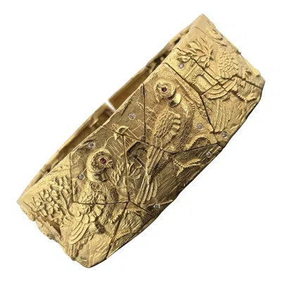 Pre-owned Seidengang 18k Green Gold Dove Bracelet With Diamonds & Ruby Eyes