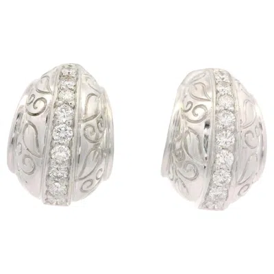 Pre-owned Seidengang 18k White Gold 0.40ctw Diamond Hand Engraved Cuff Omega Earrings