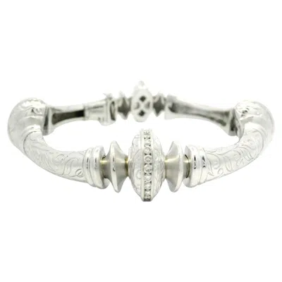 Pre-owned Seidengang 18k White Gold 0.60ctw Diamond Engraved Dual Finish Link Bracelet