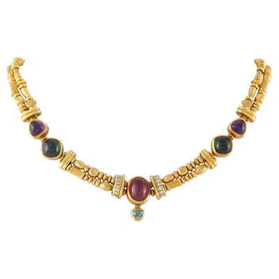 Pre-owned Seidengang 18k Yellow Gold 0.30ct Diamond, Amethyst, And Tourmaline Necklace