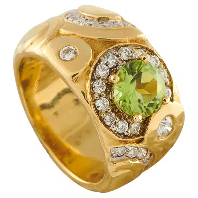 Pre-owned Seidengang 18k Yellow Gold 0.60ct Diamond And Peridot Ring Sg05-062526