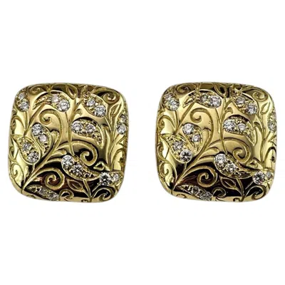 Pre-owned Seidengang 18k Yellow Gold Diamond Omega Back Square Floral Earrings #25333