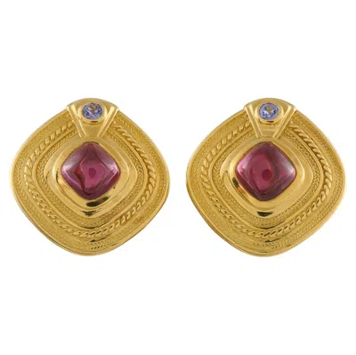 Pre-owned Seidengang 18k Yellow Gold Garnet And Iolite Clip-on Earrings Sg01-042726