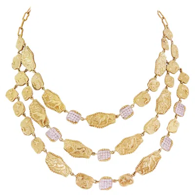 Pre-owned Seidengang Athena Diamond 18k Gold Triple Strand Lions Stars Necklace In Multi