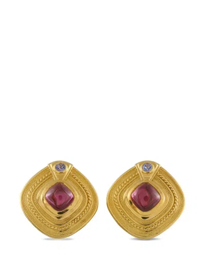 Pre-owned Seidengang Garnet And Iolite Clip-on Earrings In Gold