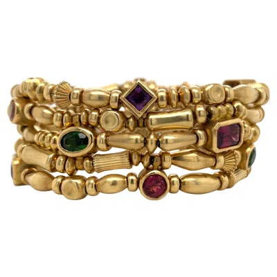 Pre-owned Seidengang Gemstone Beaded Five Row Bracelet 18 Karat Yellow Gold 71.8 Grams