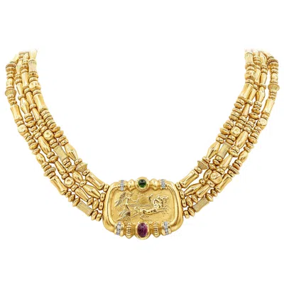 Pre-owned Seidengang Green & Pink Tourmaline Greek God Helios Multi-strand Necklace