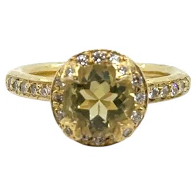 Pre-owned Seidengang Lemon Quartz Diamond 18k Yellow Gold Cocktail Ring