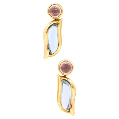 Pre-owned Seidengang Long Earrings 18kt Yellow Gold With 28.18 Cts Aquamarine & Tourmaline