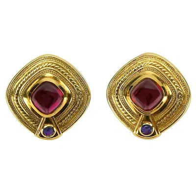 Pre-owned Seidengang Rhodolite Garnet Iolite Estate Gold Heirloom Earrings Signed  In Multi