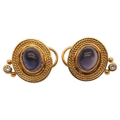 Pre-owned Seidengang Vintage  18k Yellow Gold Tanzanite Earrings