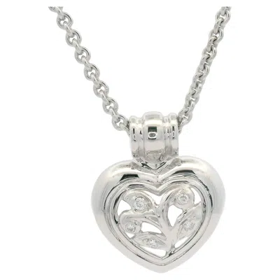 Pre-owned Seidengang White Gold Diamond Foliage Heart Slide Pendant 14" Cable Link Chain