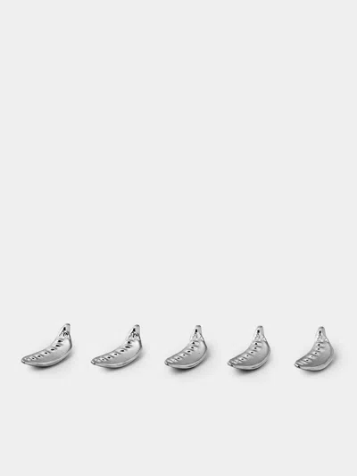 Seikado Pea Pod Pewter Chopstick Rests (set Of 5) In Silver