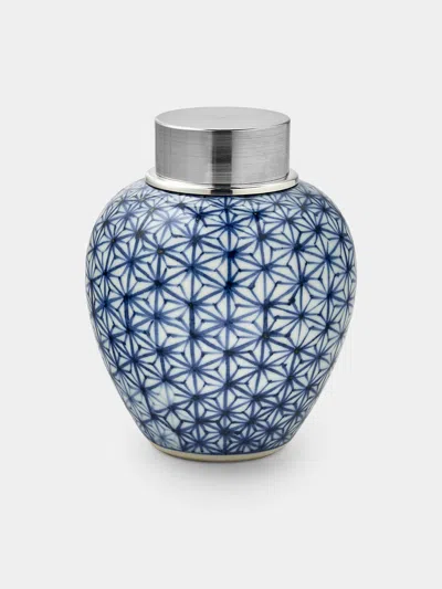 Seikado Porcelain And Pewter Tea Caddy In Blue