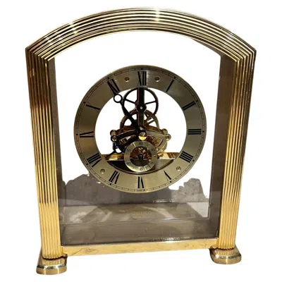 Pre-owned Seiko 1980s  Quartz Skeleton Desk Clock In Brass In Sand