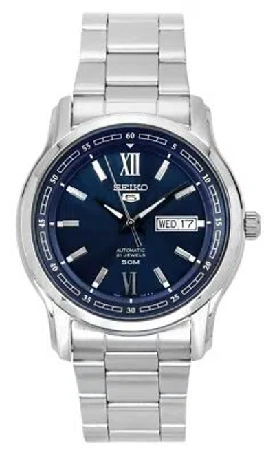 Pre-owned Seiko 5 Analog Stainless Steel Blue Dial Day/date Automatic Snkp17k1 Mens Watch